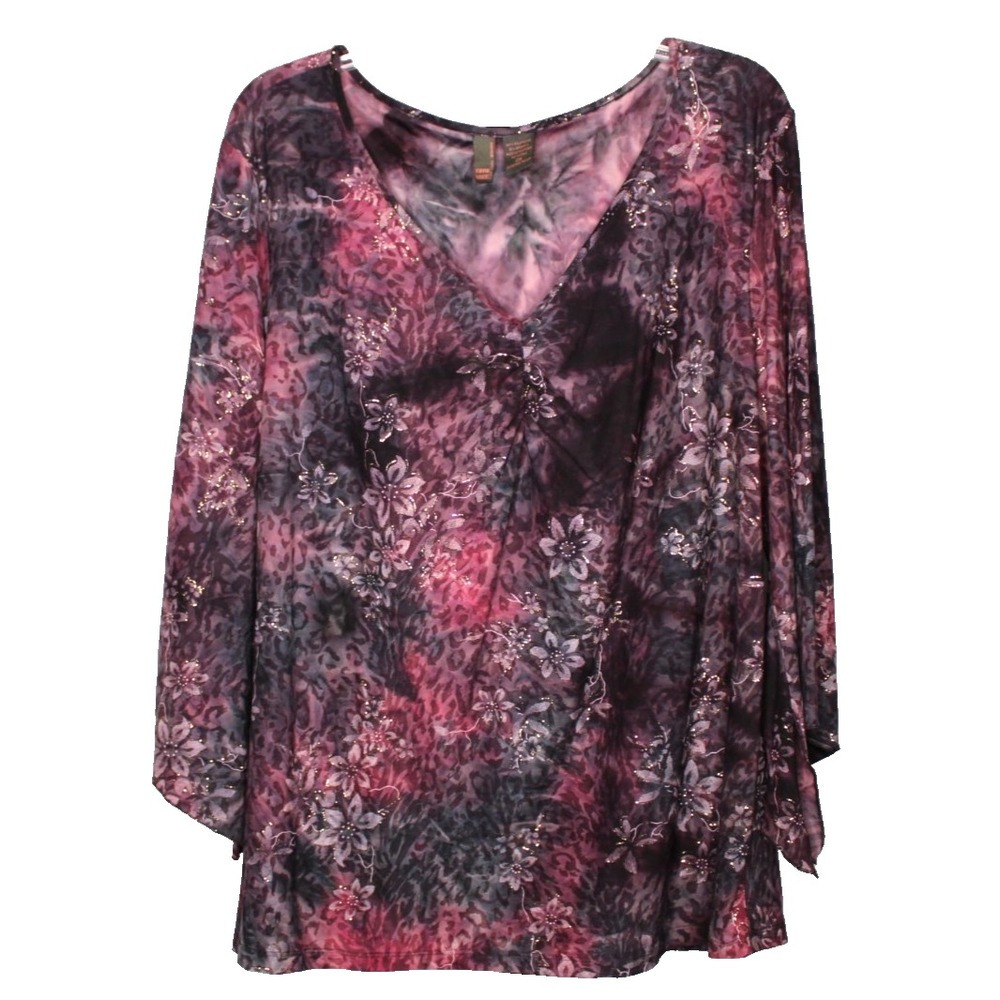 Serenade blouse womens Size‎ 2X Purple Paisley glitter floral Fairy whimsigoth